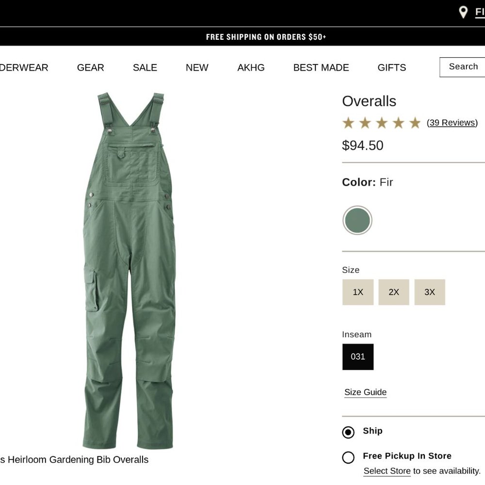 Women's Plus Heirloom Gardening Bib Overalls - Fir 3X